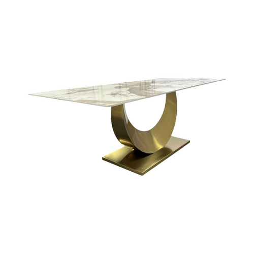 Mercer41 Sintered Stone Dining Table with Stainless Steel Base, White & Gold, image 7