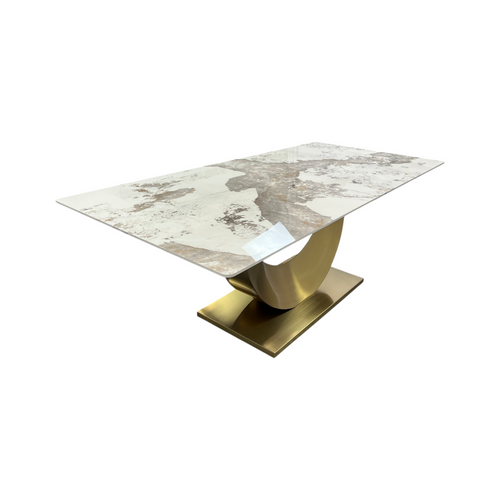 Mercer41 Sintered Stone Dining Table with Stainless Steel Base, White & Gold, image 8