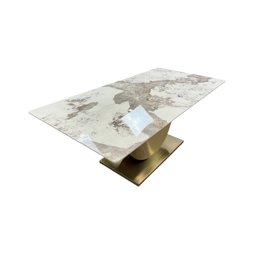 Mercer41 Sintered Stone Dining Table with Stainless Steel Base, White & Gold, image 9