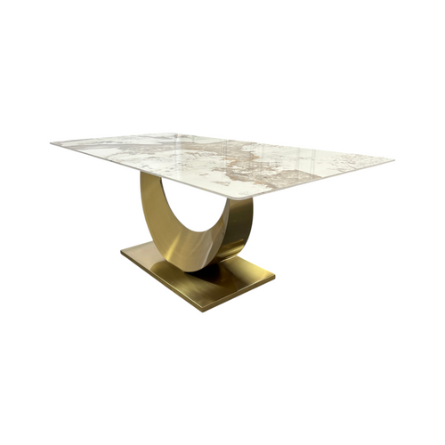 Mercer41 Sintered Stone Dining Table with Stainless Steel Base, White & Gold, image 10