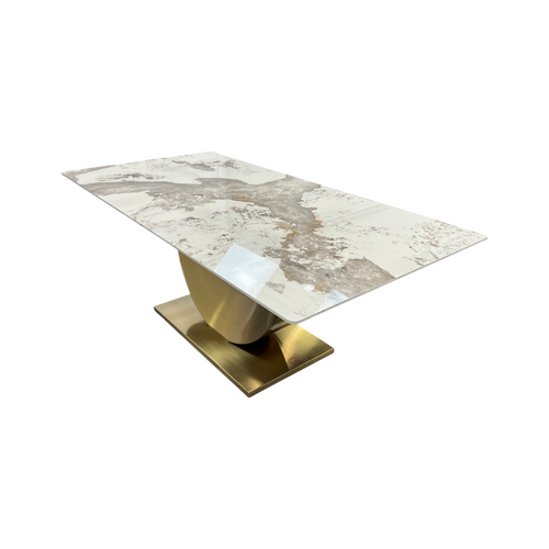 Mercer41 Sintered Stone Dining Table with Stainless Steel Base, White & Gold, image 11