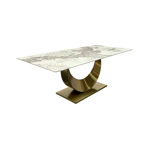 Mercer41 Sintered Stone Dining Table with Stainless Steel Base, White & Gold, image 13
