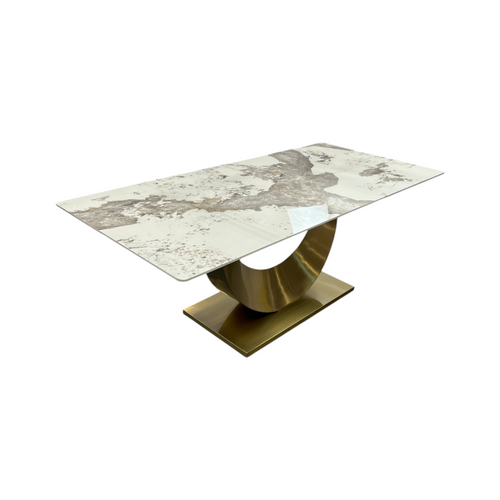 Mercer41 Sintered Stone Dining Table with Stainless Steel Base, White & Gold, image 14