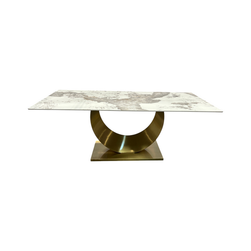 Mercer41 Sintered Stone Dining Table with Stainless Steel Base, White & Gold, image 16