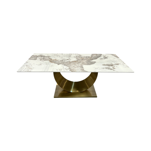 Mercer41 Sintered Stone Dining Table with Stainless Steel Base, White & Gold, image 17