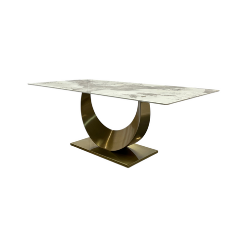 Mercer41 Sintered Stone Dining Table with Stainless Steel Base, White & Gold, image 18