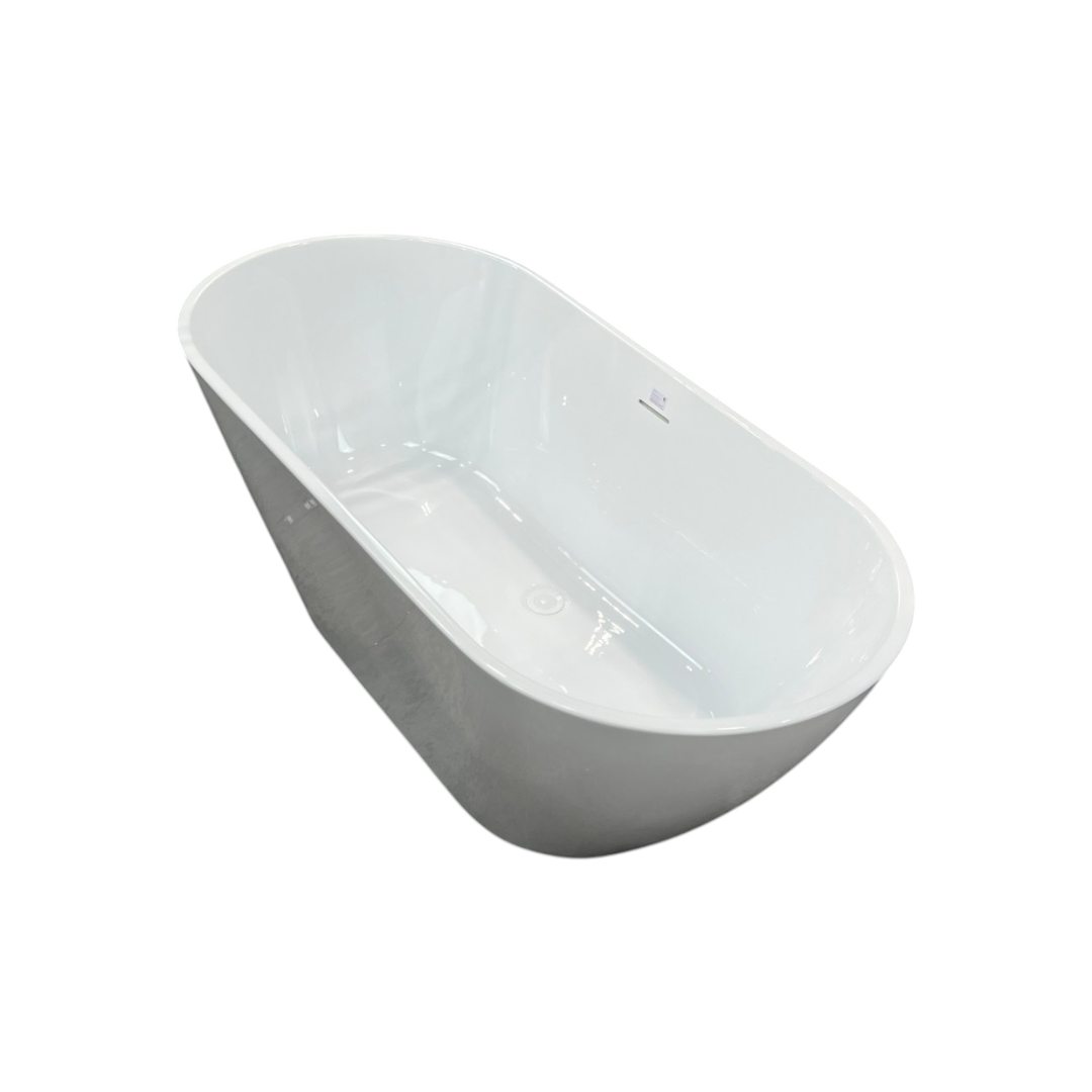 Ove Decors Ayago Solid Surface Freestanding White Acrylic Soaking Bathtub, with Overflow and Chrome Pop-up Drain