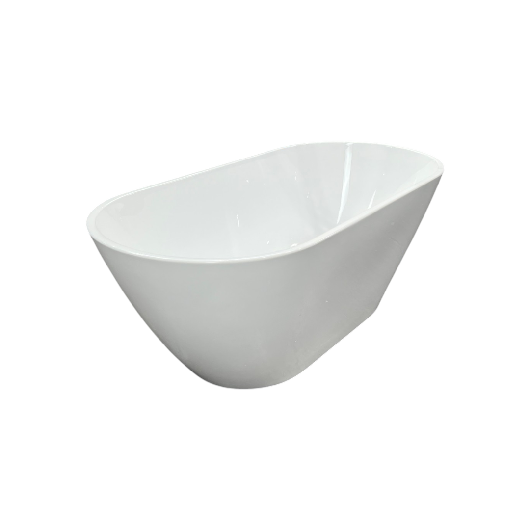 Ove Decors Ayago Solid Surface Freestanding White Acrylic Soaking Bathtub, with Overflow and Chrome Pop-up Drain