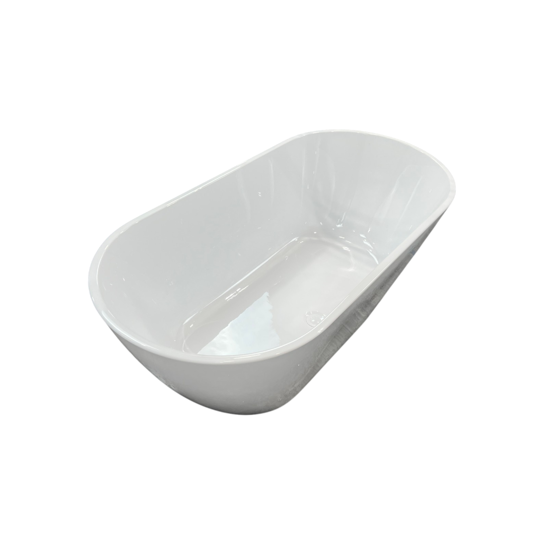 Ove Decors Ayago Solid Surface Freestanding White Acrylic Soaking Bathtub, with Overflow and Chrome Pop-up Drain