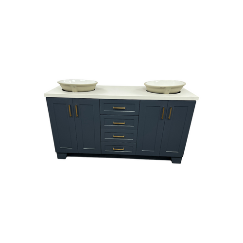 Ariel Taylor 66 Inch Double Oval Sink Bathroom Vanity With Carrara White Quartz Countertop 1.5 Edge In Midnight Blue, image 3