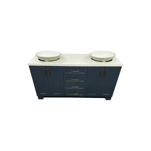 Ariel Taylor 66 Inch Double Oval Sink Bathroom Vanity With Carrara White Quartz Countertop 1.5 Edge In Midnight Blue, image 4