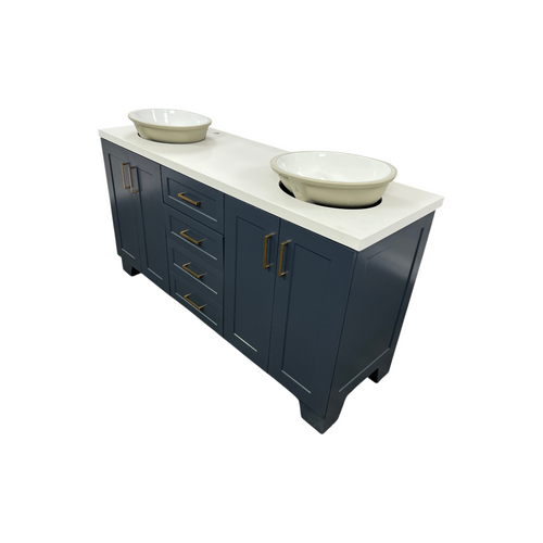 Ariel Taylor 66 Inch Double Oval Sink Bathroom Vanity With Carrara White Quartz Countertop 1.5 Edge In Midnight Blue, image 5