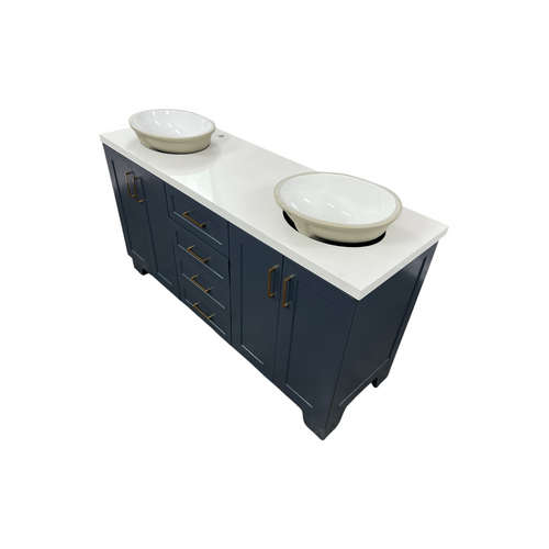 Ariel Taylor 66 Inch Double Oval Sink Bathroom Vanity With Carrara White Quartz Countertop 1.5 Edge In Midnight Blue, image 6