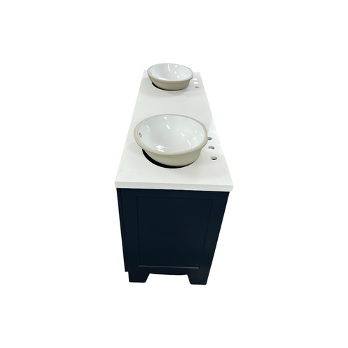 Ariel Taylor 66 Inch Double Oval Sink Bathroom Vanity With Carrara White Quartz Countertop 1.5 Edge In Midnight Blue, image 7