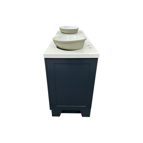 Ariel Taylor 66 Inch Double Oval Sink Bathroom Vanity With Carrara White Quartz Countertop 1.5 Edge In Midnight Blue, image 8