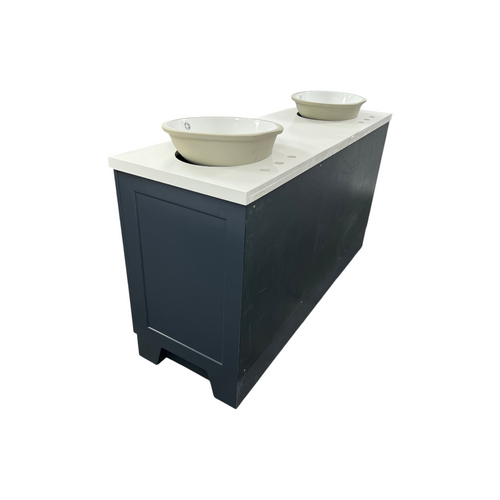 Ariel Taylor 66 Inch Double Oval Sink Bathroom Vanity With Carrara White Quartz Countertop 1.5 Edge In Midnight Blue, image 9