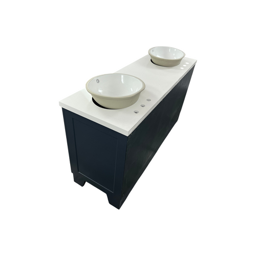 Ariel Taylor 66 Inch Double Oval Sink Bathroom Vanity With Carrara White Quartz Countertop 1.5 Edge In Midnight Blue, image 10