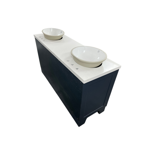 Ariel Taylor 66 Inch Double Oval Sink Bathroom Vanity With Carrara White Quartz Countertop 1.5 Edge In Midnight Blue, image 11