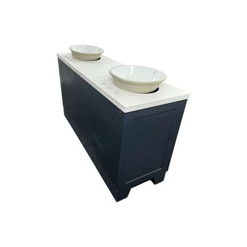 Ariel Taylor 66 Inch Double Oval Sink Bathroom Vanity With Carrara White Quartz Countertop 1.5 Edge In Midnight Blue, image 12