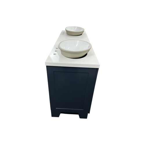 Ariel Taylor 66 Inch Double Oval Sink Bathroom Vanity With Carrara White Quartz Countertop 1.5 Edge In Midnight Blue, image 13
