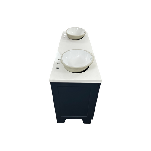 Ariel Taylor 66 Inch Double Oval Sink Bathroom Vanity With Carrara White Quartz Countertop 1.5 Edge In Midnight Blue, image 14