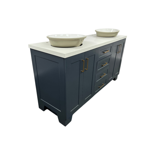 Ariel Taylor 66 Inch Double Oval Sink Bathroom Vanity With Carrara White Quartz Countertop 1.5 Edge In Midnight Blue, image 16