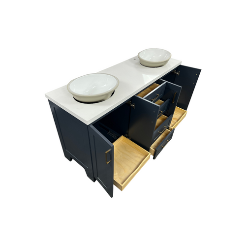 Ariel Taylor 66 Inch Double Oval Sink Bathroom Vanity With Carrara White Quartz Countertop 1.5 Edge In Midnight Blue, image 20
