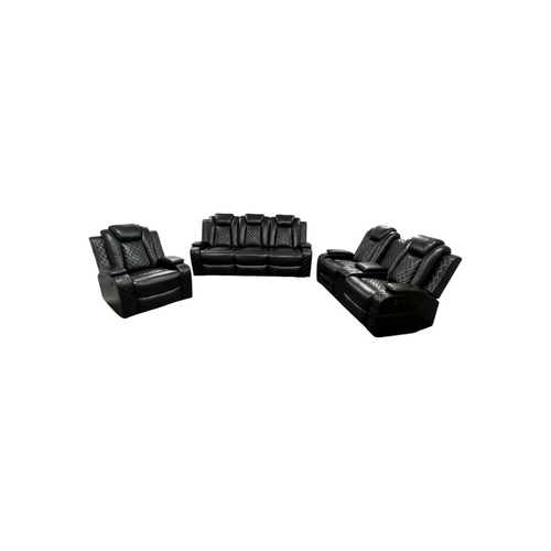 Latitude Run Amaceson 3 - Piece Movie Theater Vegan Leather Power Reclining Set with LED,Reading Light ,Storage Console (Set of 3), image 2