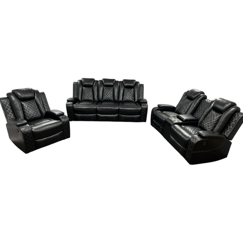 Latitude Run Amaceson 3 - Piece Movie Theater Vegan Leather Power Reclining Set with LED,Reading Light ,Storage Console (Set of 3), image 3