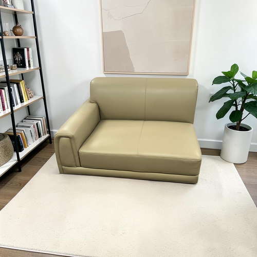 Beige Leather Right Arm Sofa Piece, image 1