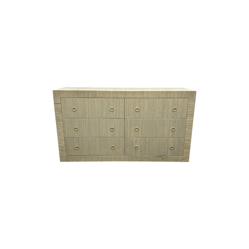 Dakota Fields Bali & Pari Sage Natural Grasscloth Dresser - 6-Drawer Bedroom Storage Cabinet With Gold Ring Pulls, Modern Coastal Chest Of Drawers, image 2
