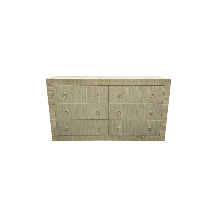 Dakota Fields Bali & Pari Sage Natural Grasscloth Dresser - 6-Drawer Bedroom Storage Cabinet With Gold Ring Pulls, Modern Coastal Chest Of Drawers, image 2