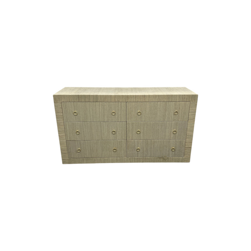 Dakota Fields Bali & Pari Sage Natural Grasscloth Dresser - 6-Drawer Bedroom Storage Cabinet With Gold Ring Pulls, Modern Coastal Chest Of Drawers, image 3