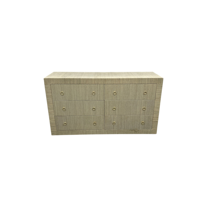 Dakota Fields Bali & Pari Sage Natural Grasscloth Dresser - 6-Drawer Bedroom Storage Cabinet With Gold Ring Pulls, Modern Coastal Chest Of Drawers, image 3