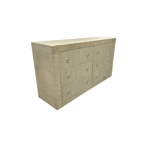 Dakota Fields Bali & Pari Sage Natural Grasscloth Dresser - 6-Drawer Bedroom Storage Cabinet With Gold Ring Pulls, Modern Coastal Chest Of Drawers, image 15