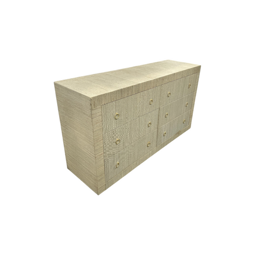 Dakota Fields Bali & Pari Sage Natural Grasscloth Dresser - 6-Drawer Bedroom Storage Cabinet With Gold Ring Pulls, Modern Coastal Chest Of Drawers, image 16