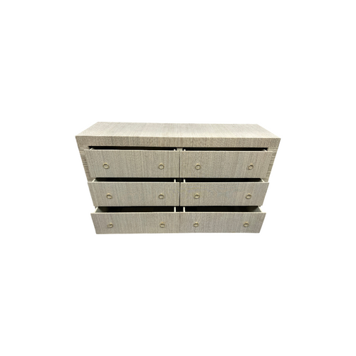 Dakota Fields Bali & Pari Sage Natural Grasscloth Dresser - 6-Drawer Bedroom Storage Cabinet With Gold Ring Pulls, Modern Coastal Chest Of Drawers, image 17