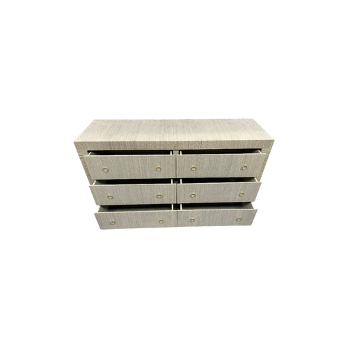 Dakota Fields Bali & Pari Sage Natural Grasscloth Dresser - 6-Drawer Bedroom Storage Cabinet With Gold Ring Pulls, Modern Coastal Chest Of Drawers, image 18