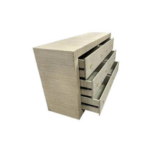 Dakota Fields Bali & Pari Sage Natural Grasscloth Dresser - 6-Drawer Bedroom Storage Cabinet With Gold Ring Pulls, Modern Coastal Chest Of Drawers, image 21