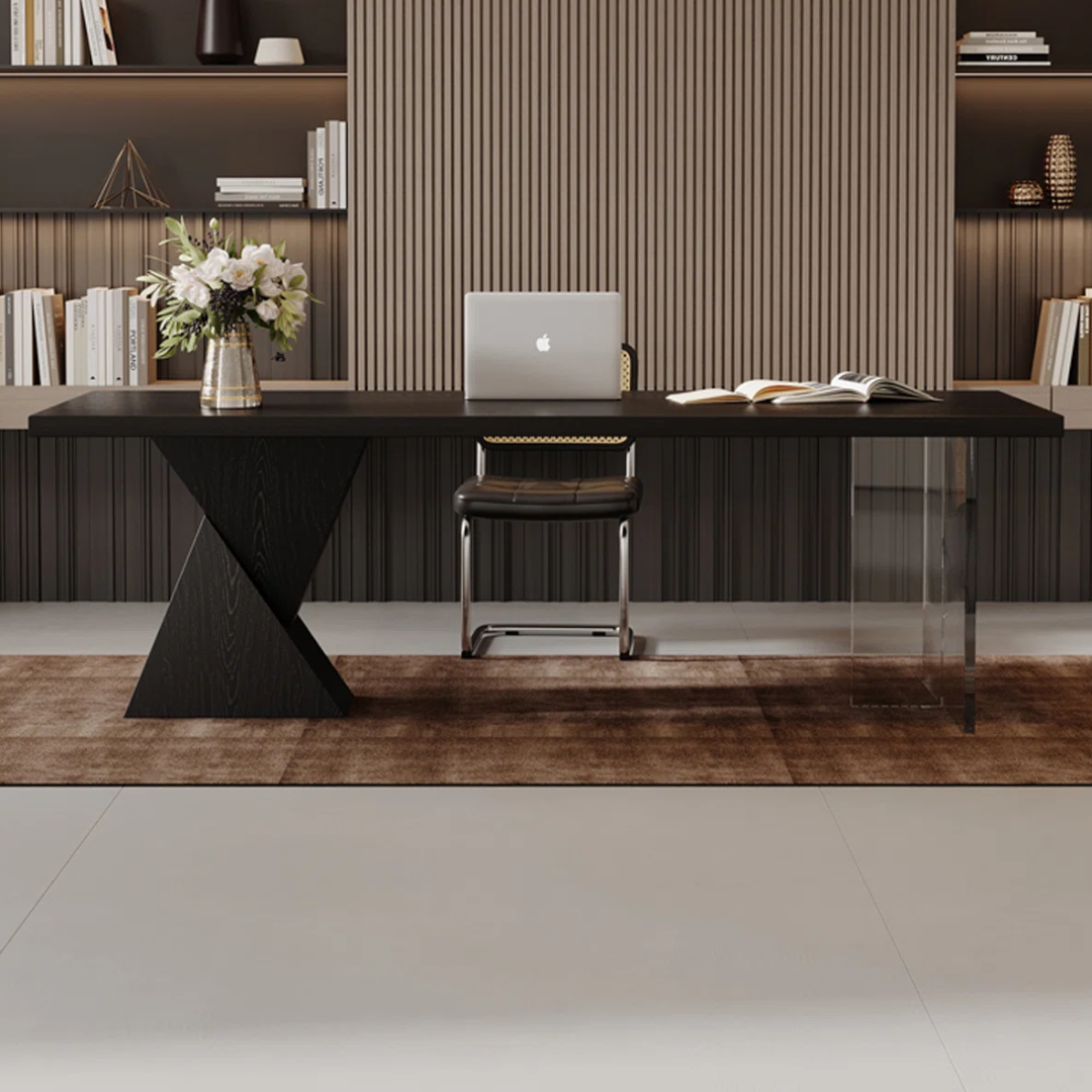 Groove Interior Black Rectangular Solid Wood + Acrylic Desk