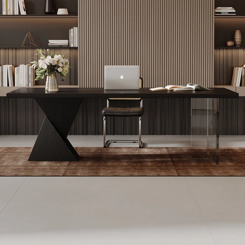 Groove Interior Black Rectangular Solid Wood + Acrylic Desk, image 1