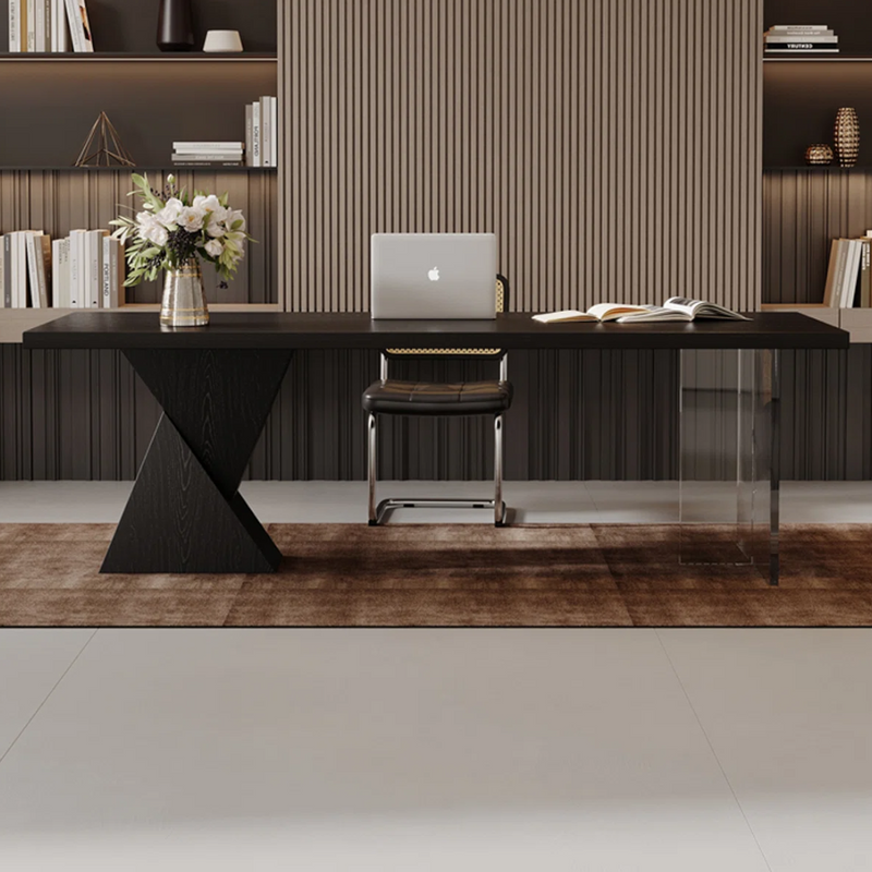 Groove Interior Black Rectangular Solid Wood + Acrylic Desk