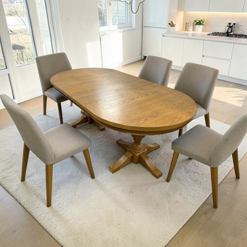 Laurel Foundry Modern Farmhouse Lang Modern Transitional 102" Double Pedestal Dining Table - Light Brown, image 1