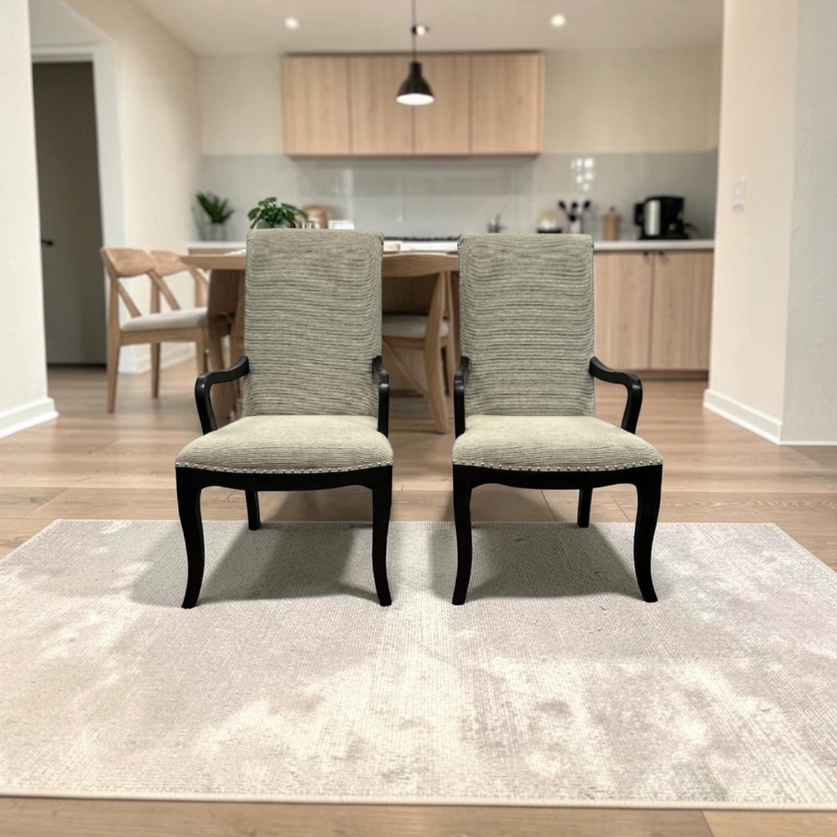 Lark Manor Dows Upholstered Arm Chair — Scroll-Back · Nailhead Trim Set of 2