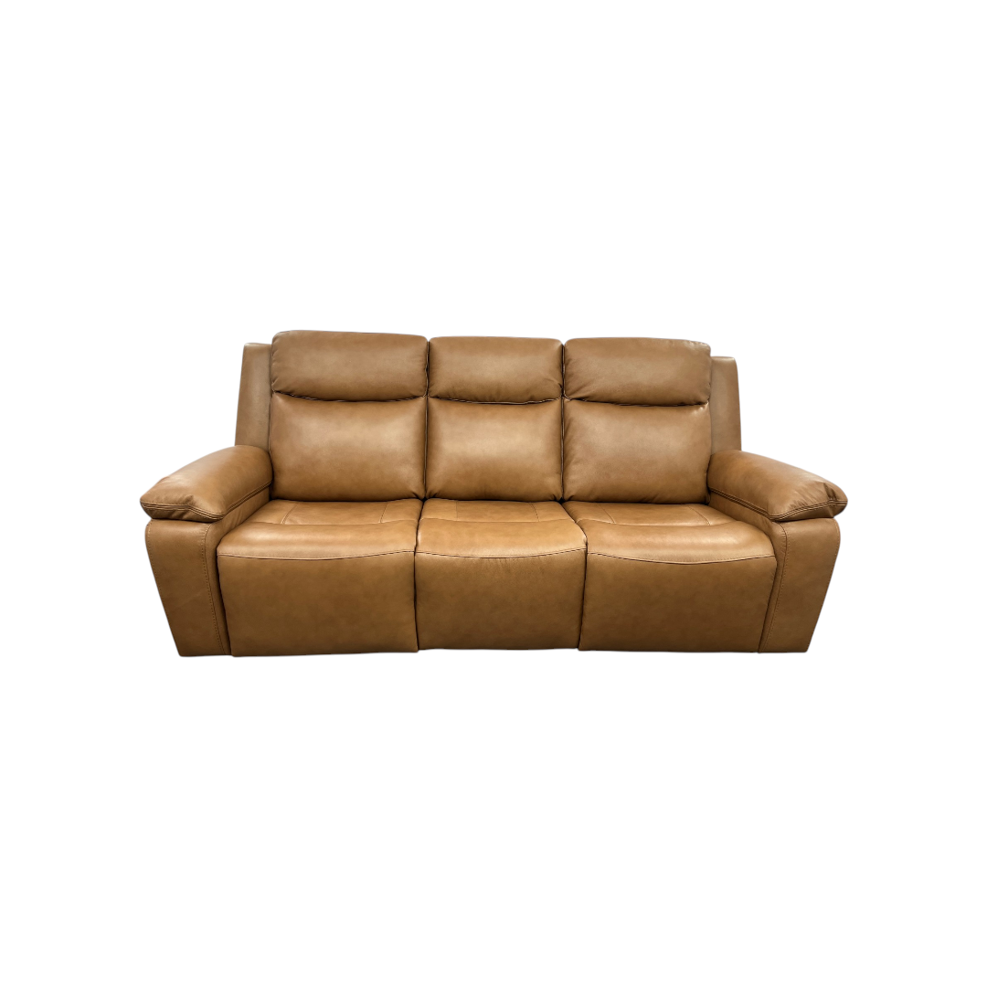 Hokku Designs Kenol 88.2'' Wide Brown Camel Genuine Leather Power Reclining Sofa with Adjustable Headrest