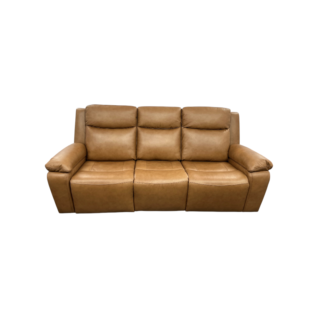 Hokku Designs Kenol 88.2'' Wide Brown Camel Genuine Leather Power Reclining Sofa with Adjustable Headrest
