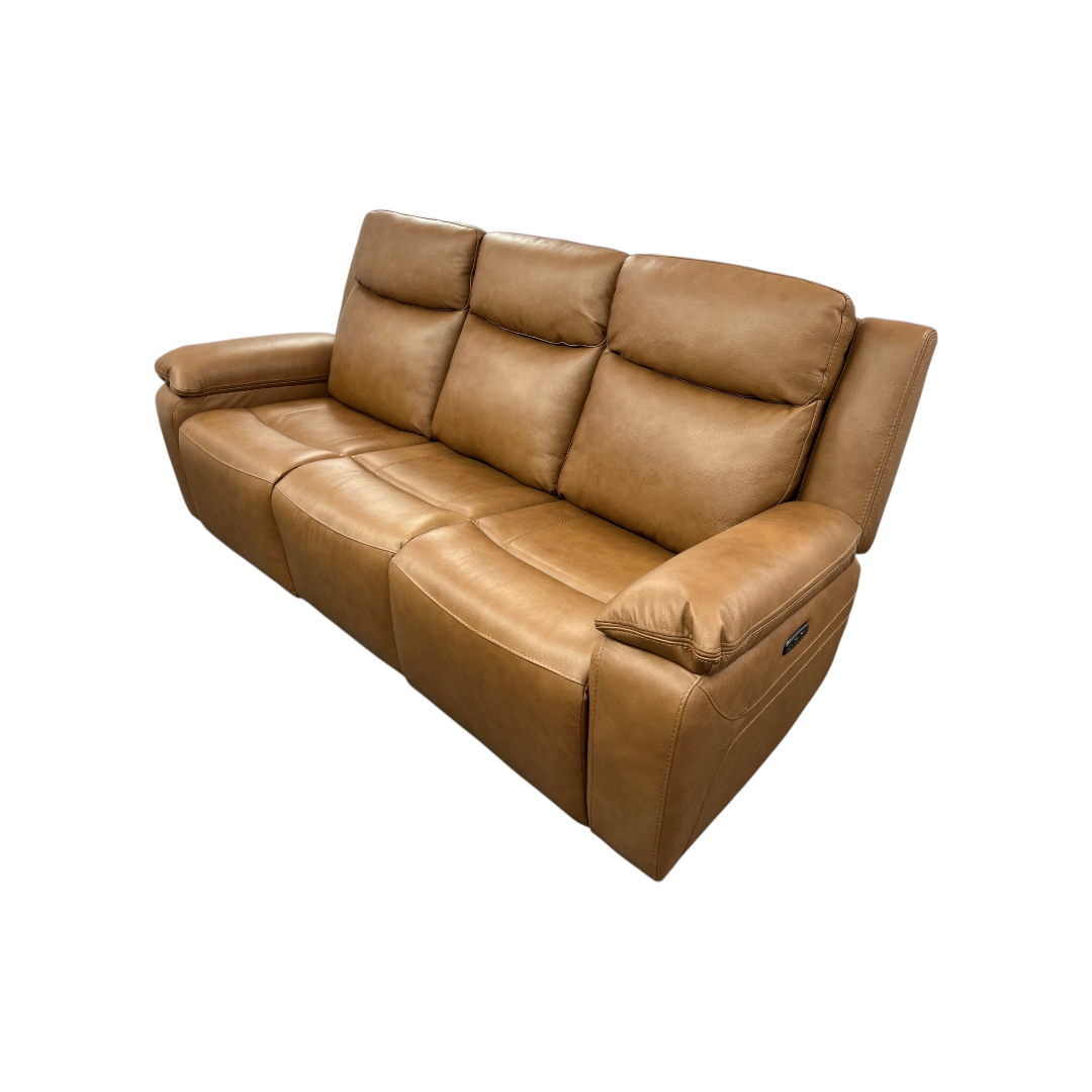 Hokku Designs Kenol 88.2'' Wide Brown Camel Genuine Leather Power Reclining Sofa with Adjustable Headrest