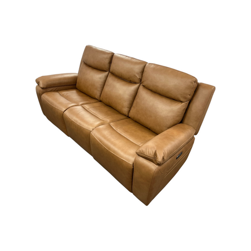 Hokku Designs Kenol 88.2'' Wide Brown Camel Genuine Leather Power Reclining Sofa with Adjustable Headrest, image 6