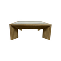 Joss and Main Cleo 46" Pine Wood Coffee Table w/ Glass Top, Light Warm Wash