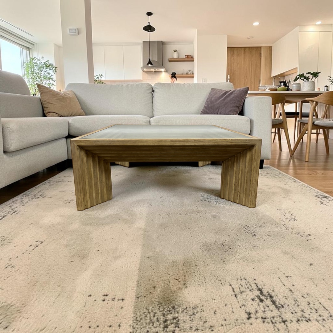 Joss and Main Cleo 46" Pine Wood Coffee Table w/ Glass Top, Light Warm Wash